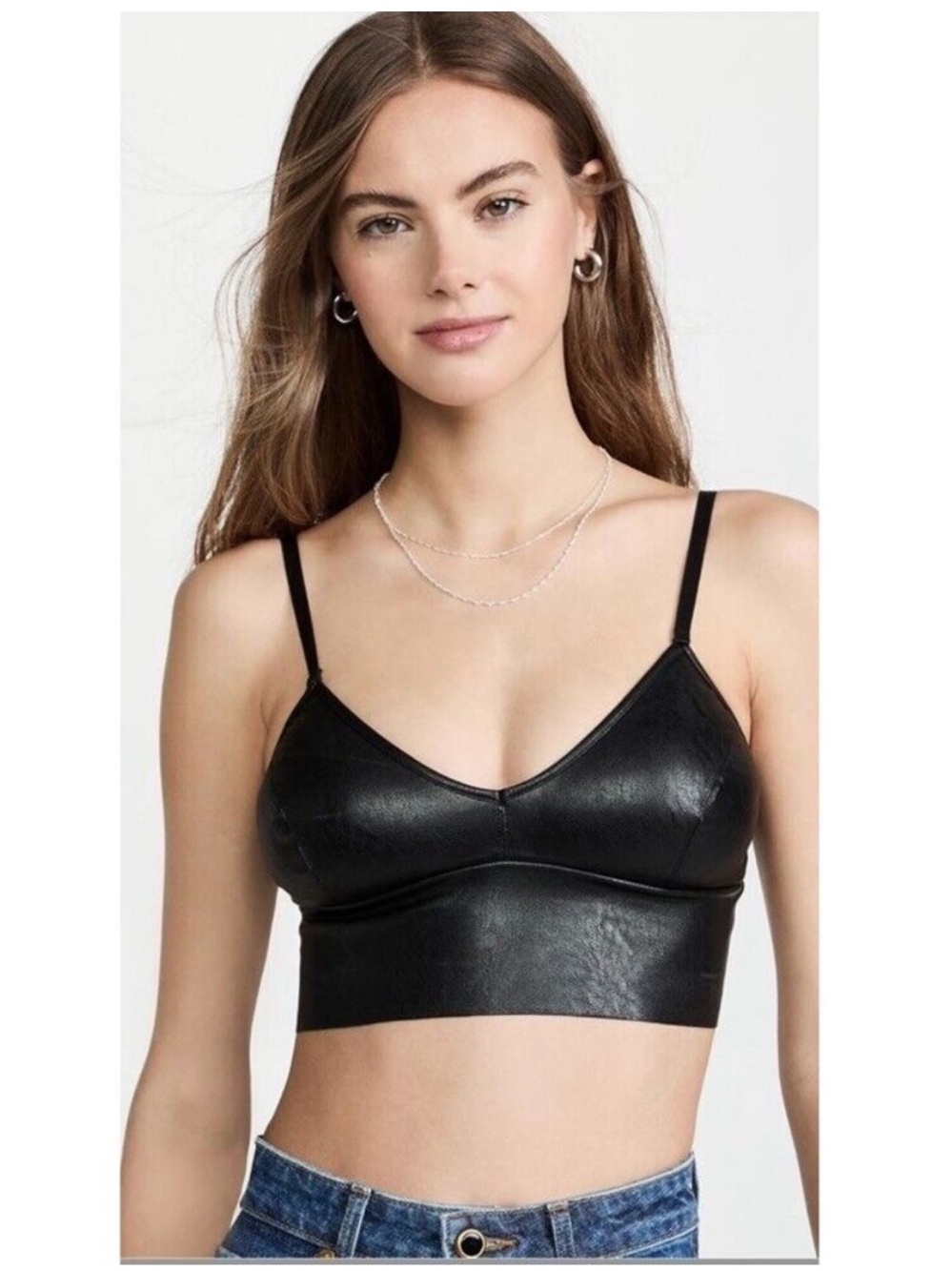 Commando Faux Leather Longline Bralette crop top in black S